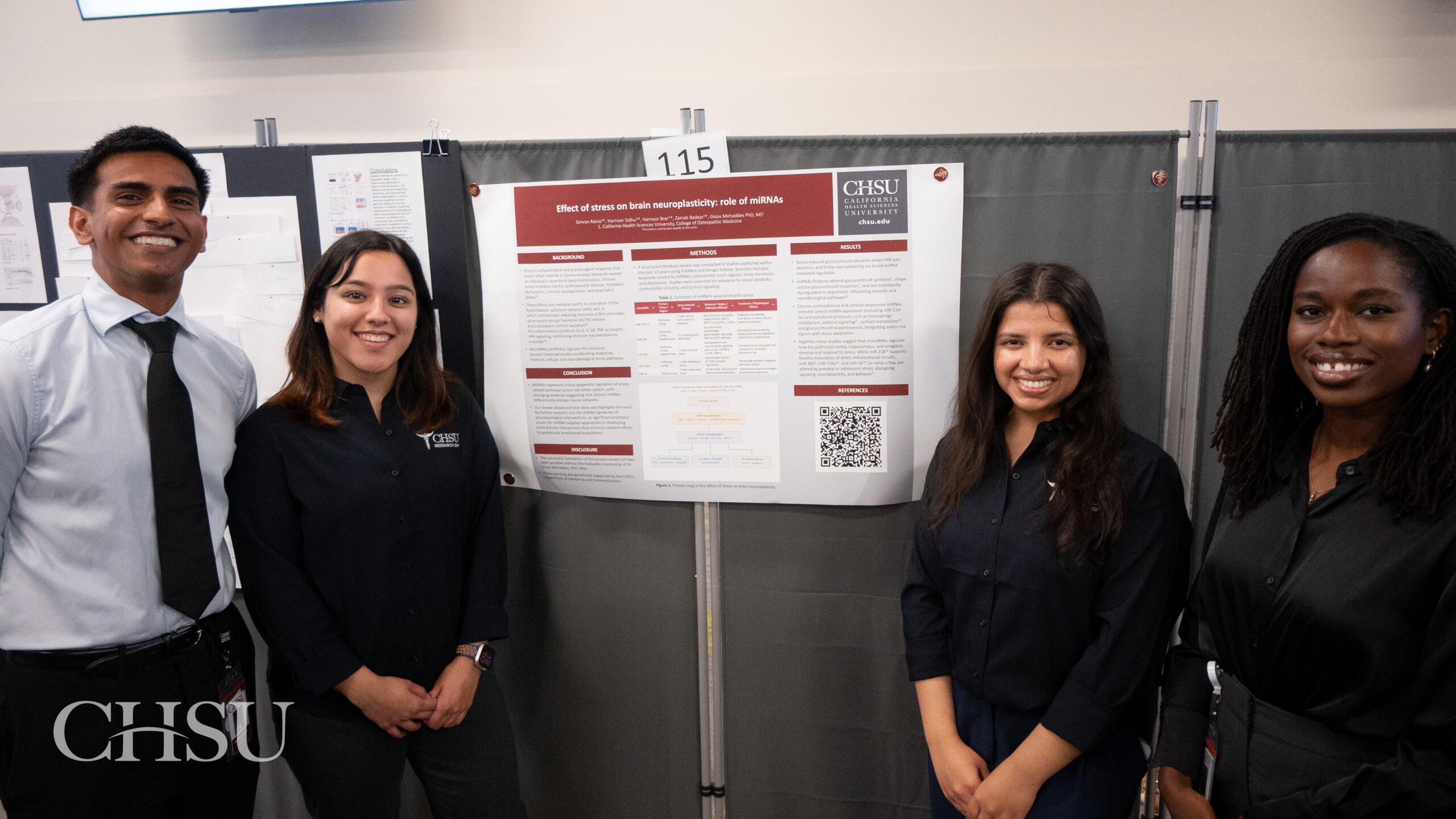 Student presenting poster at CHSU Research Day