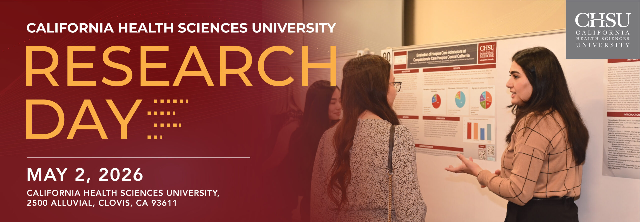 Research Day May 2, 2026 with student presenting poster to other students