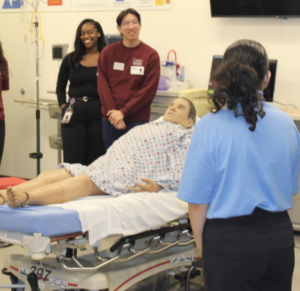 students with simulation manikin in lab