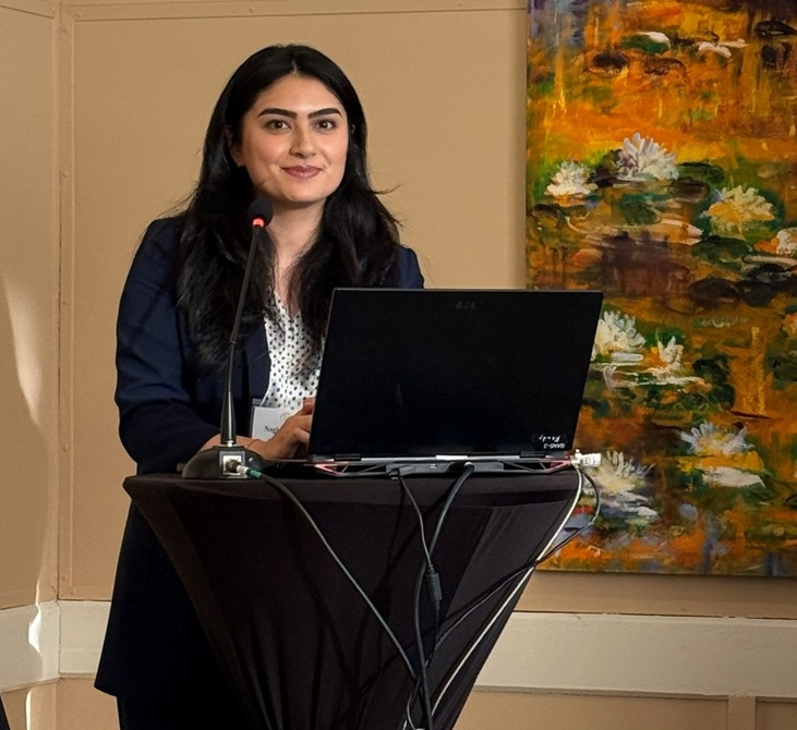 Person giving presentation at podium