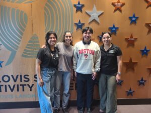 Four CHSU Valley Reach student volunteers smile together at the Clovis Senior Activity Center following a technology help event for local seniors.